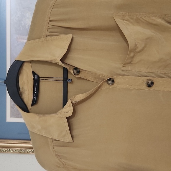 Zara Culpro Boyfriend Flowy Button Down  Silk Lagenlook Small Trendy Neutral - Picture 3 of 8